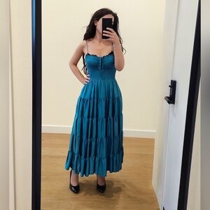 Betsey Johnson Blue Maxi Dress with Black Accents